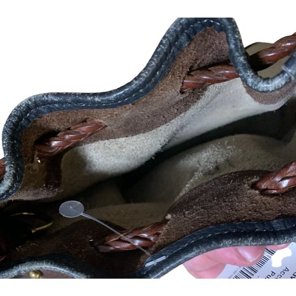 Dooney and Bourke Drawstring Vintage Bag Brown White Black Leather Bucket 9xx8x3 - Picture 3 of 3